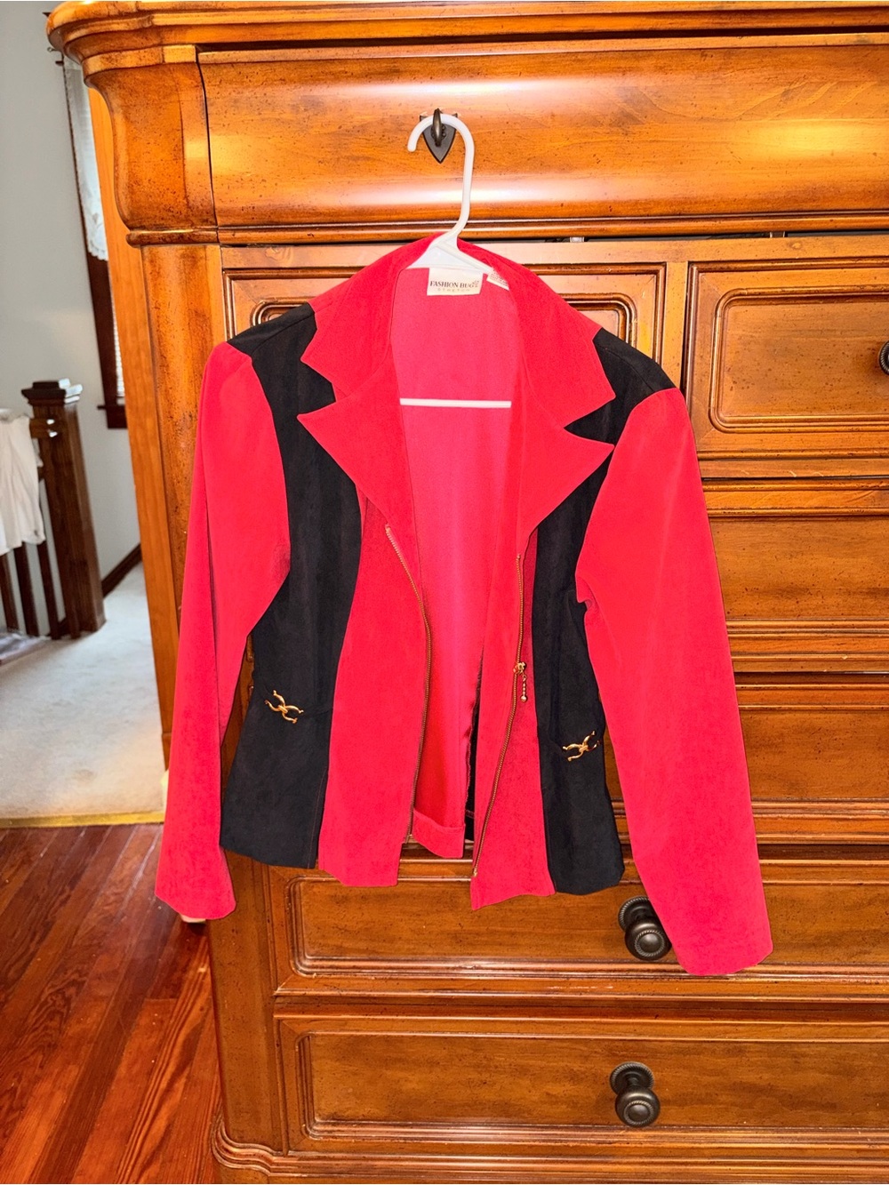 Vintage Fashion Bug Y2K Red Black Colorblock Zip Jacket Blazer Size 6